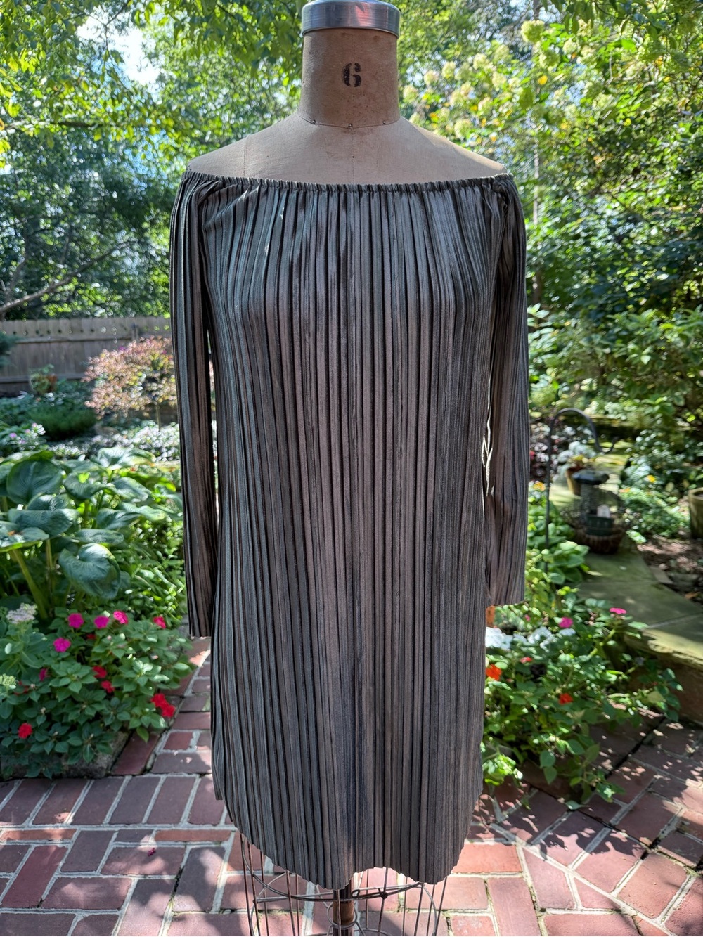 Off-Shoulder Soft Olive Pleated Women’s Dress/Tunic